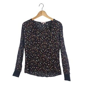 Juicy Couture Black Floral Print Long Sleeve Smocked V Neck Tie Top S